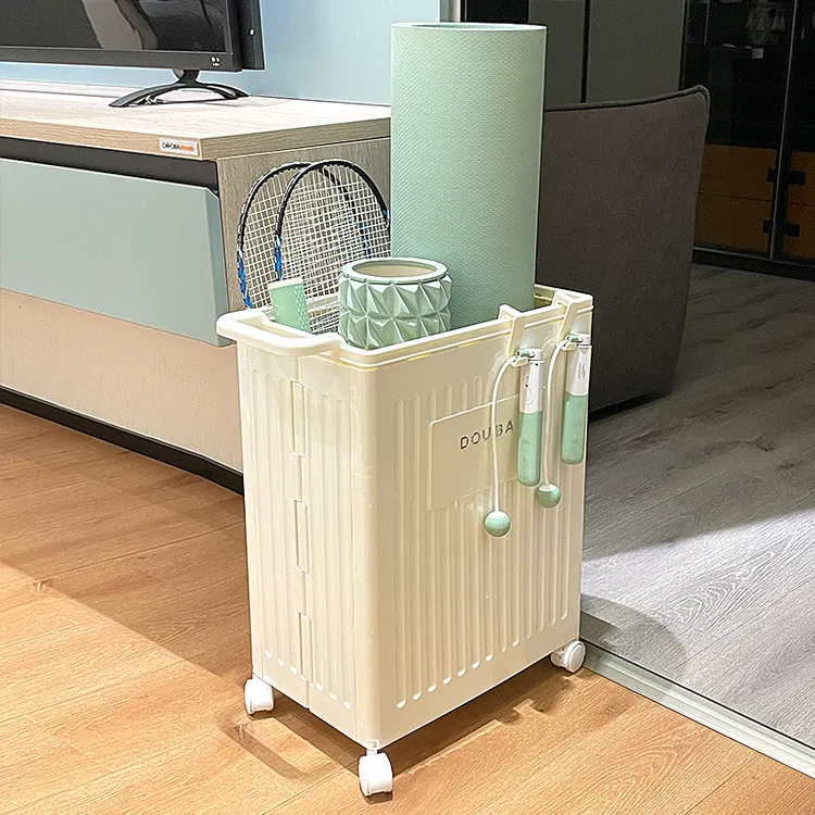 瑜伽垫收纳筐带轮家用运动工具泡沫滚轴整理箱健身器材大容量简约