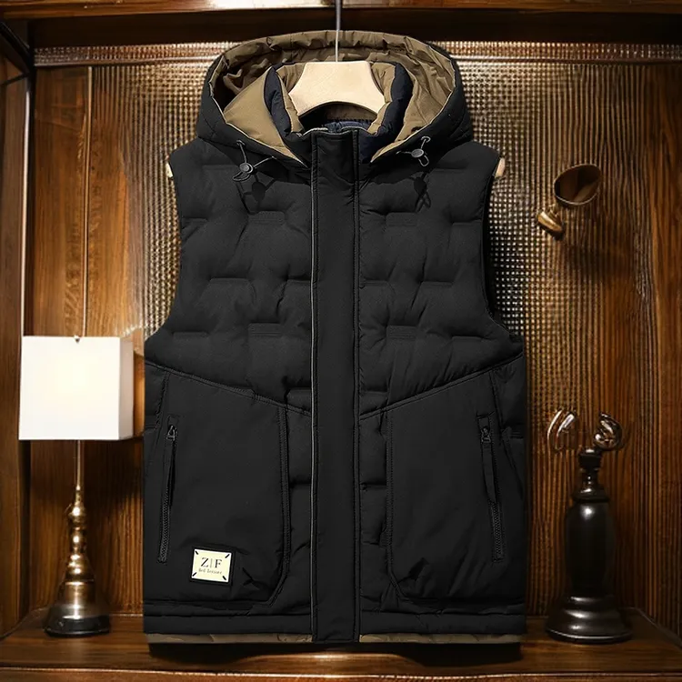 309新款保暖马甲男士重工拼色棉坎肩可拆卸帽衣服潮流时尚t恤外套