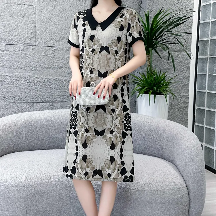 宽松连衣裙女装连衣裙气质大码V领W2101#