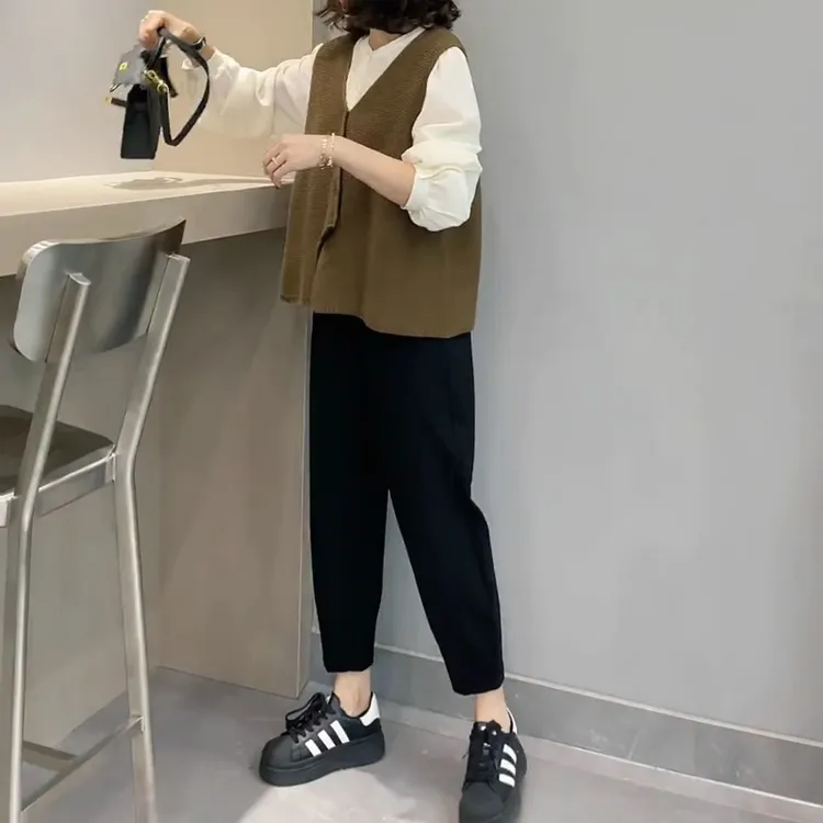梨型身材哈伦老爹裤女春秋2024新款大码高腰显瘦宽松九分萝卜裤子