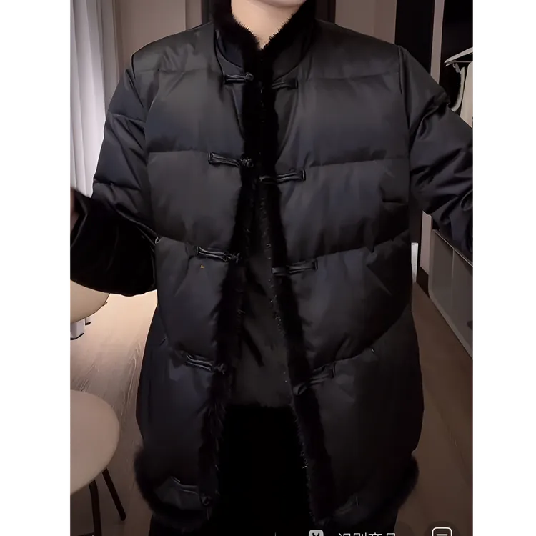新年款水貂毛羽绒服冬季新中式上衣女保暖修身款显瘦