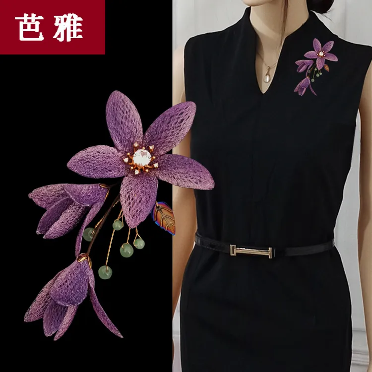 非金属布艺胸针 刺绣胸花高档女轻奢新中式古风优雅大气质配饰品