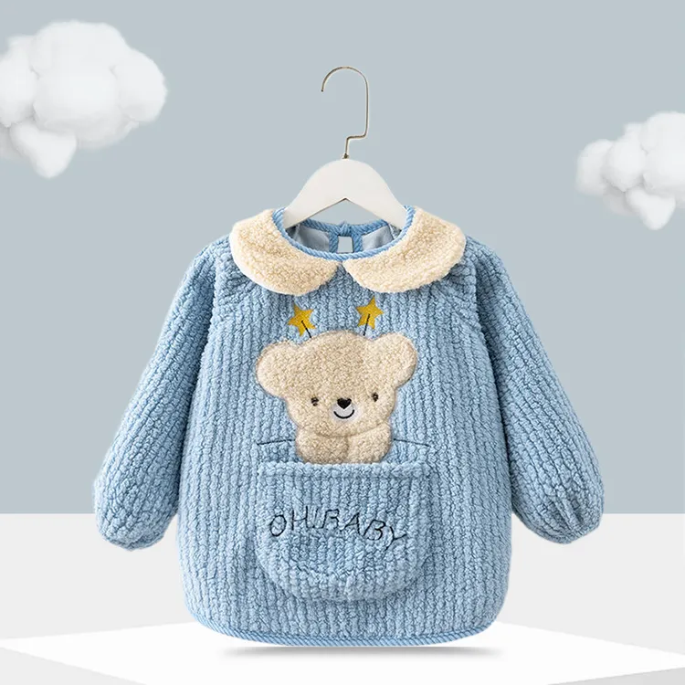 冬款加绒加厚防儿童防水罩衣宝宝吃饭围兜护衣防脏围裙幼儿园反穿