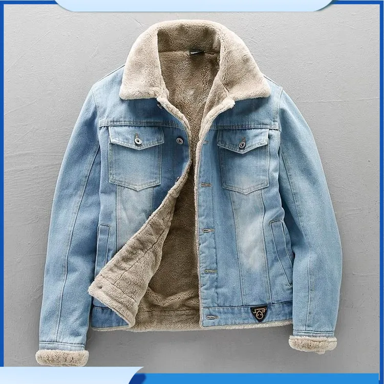 日系复古棉衣男冬季加绒加厚牛仔外套百搭帅气棉服修身棉袄保暖