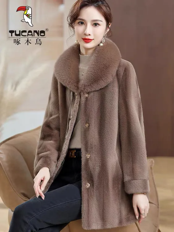 2024年新款女装时尚翻领妈妈装中长款外套