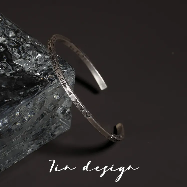 925银手镯 7in【暗号】原创小众设计复古手工叠戴个性情侣s925手镯