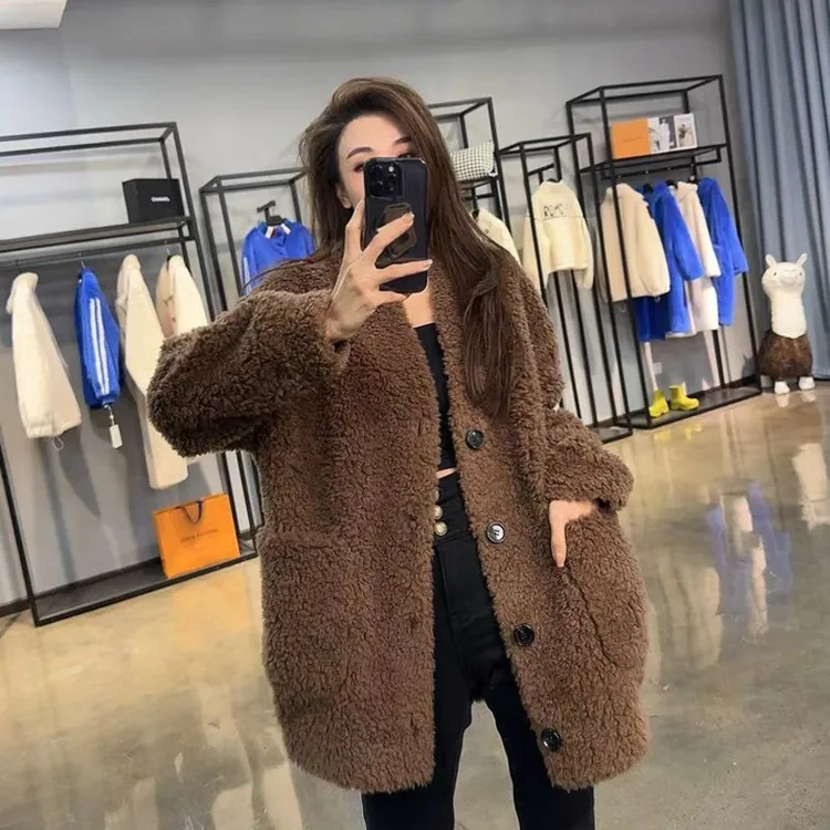 高级感气质长袖毛毛外套女2025秋冬新款百搭宽松舒适显瘦加厚大衣
