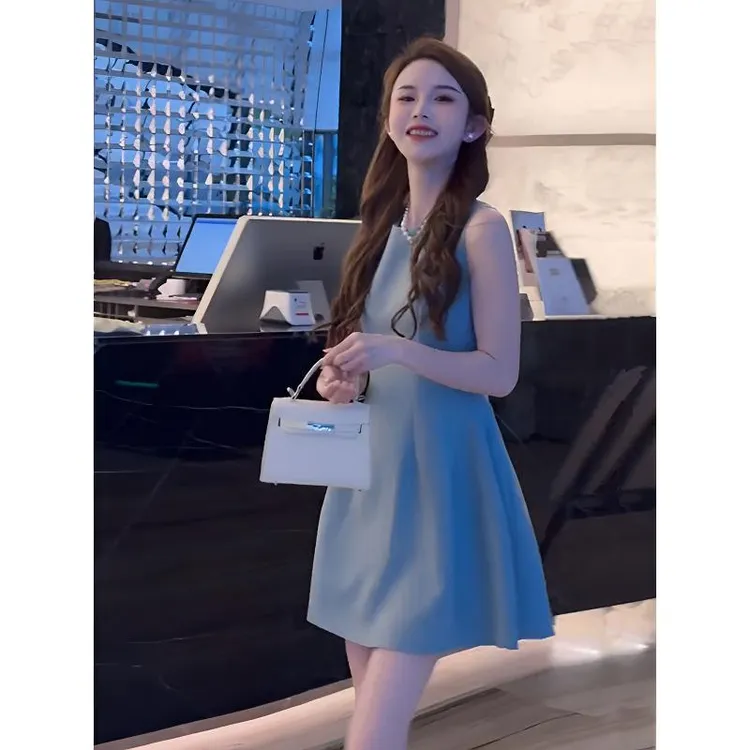 轻奢小众无袖连衣裙女2025夏季新款女装高级感背心裙收腰短裙子