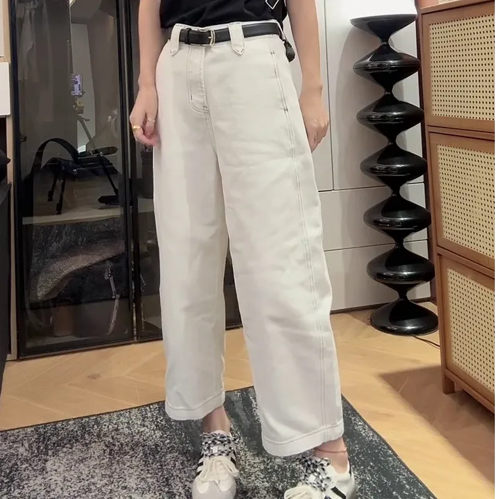 秋季新款百搭时尚九分奶奶裤胖MM梨型身材高腰显瘦宽松直筒牛仔裤