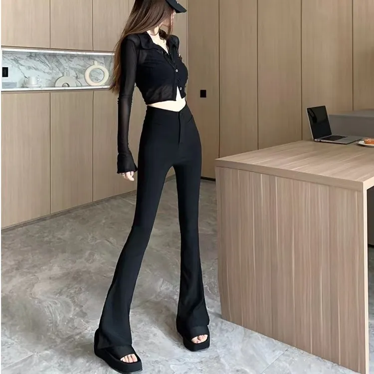 高腰黑色裤子女春秋修身显瘦微喇叭裤2025新款垂感休闲马蹄裤271