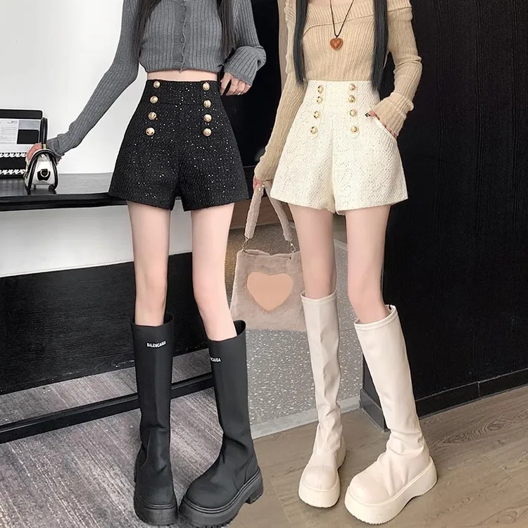 秋冬新款小香风靴裤秋冬外穿气质亮片高腰阔腿a字休闲靴裤9775#