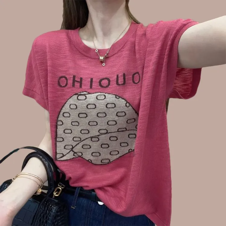 2024夏季新款冰丝女士短袖t恤上衣服爆款女装宽松小个子圆领体恤