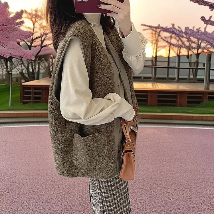 2024新款棉马甲女V领无袖外穿外套双面穿chic背心马甲外套女