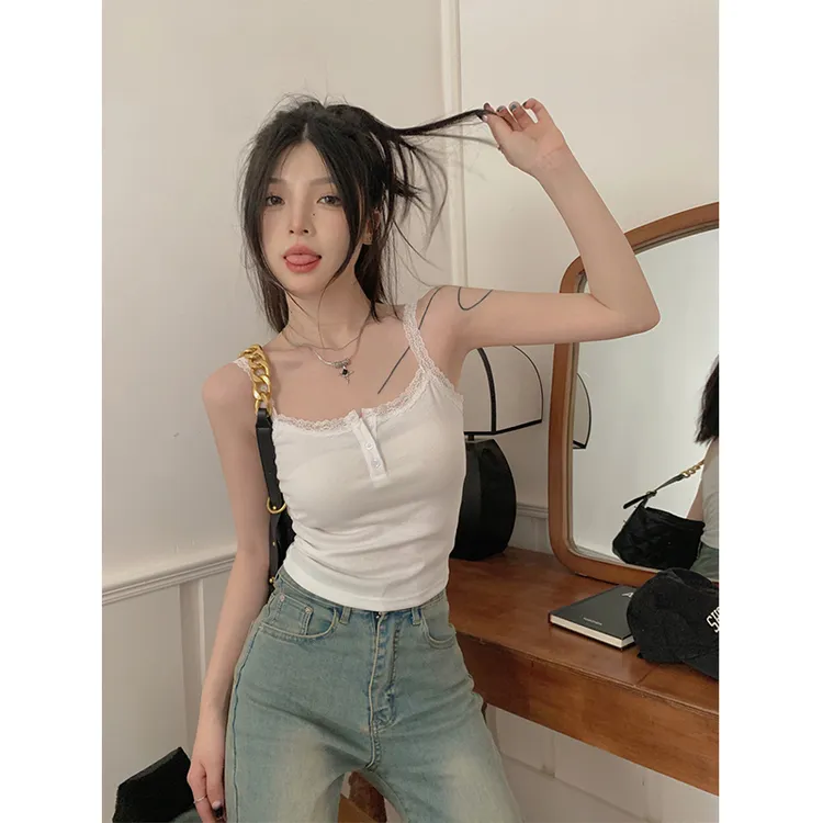 小众纯欲甜辣内搭蕾丝小吊带大码女夏季白色性感打底外穿法式背心