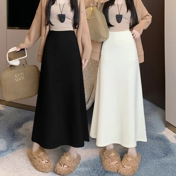 白色针织包臀裙半身裙女秋冬2024新款高腰A字裙百搭气质加绒长裙