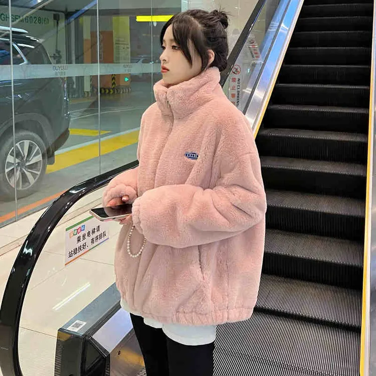 DJ002冬季毛绒绒夹棉加厚甜美保暖拉链宽松韩版新款女休闲外套