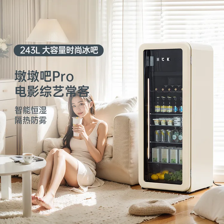 HCK哈士奇墩墩吧Pro复古冰吧冷冻冷藏柜风冷家用客厅饮料双温冰箱
