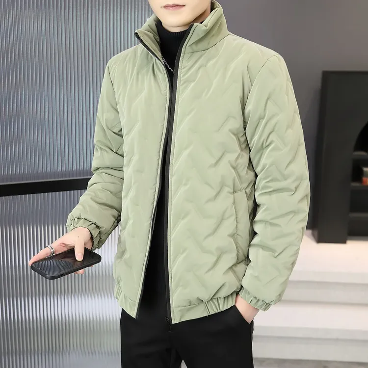 PU钢印免洗立领保暖棉服棉衣冬季轻薄棉袄修身休闲连帽加厚青年男