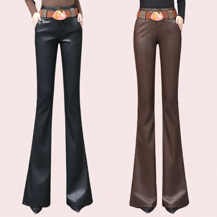 高档海宁皮裤女真皮弹力加绒高腰显瘦时尚百搭秋冬季外穿休闲裤女