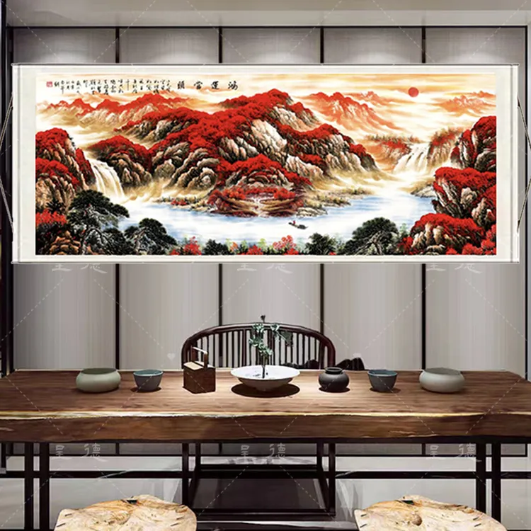 《鸿运当头》山水画新中式客厅办公室背景茶室高档国画装裱挂画
