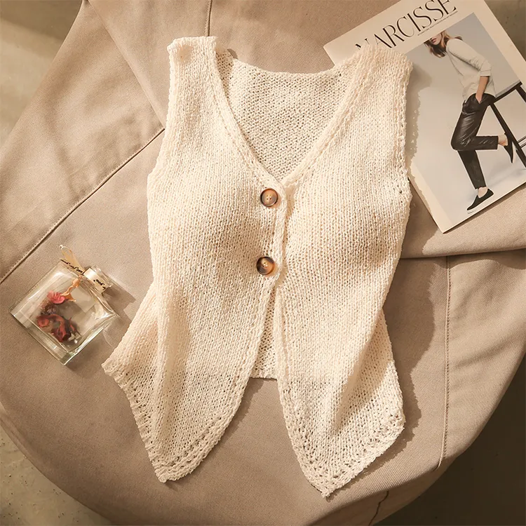 法式小个子针织马甲背心女春夏外穿镂空宽松百搭吊带显瘦无袖上衣