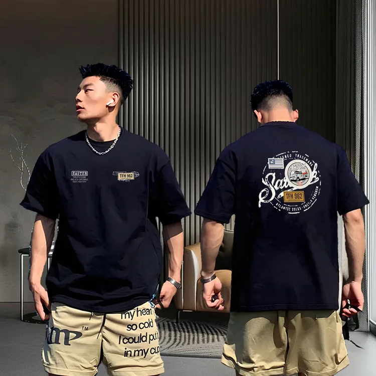 潮流复古美式纯棉短袖t恤男2025夏季新款潮牌重磅体恤圆领休闲ins