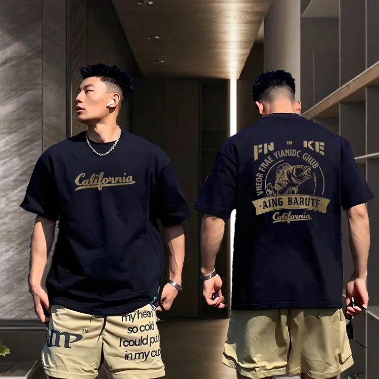 【高品质】鱼纯棉短袖t恤男2025夏季新款潮牌衣服重磅体恤圆领休闲T