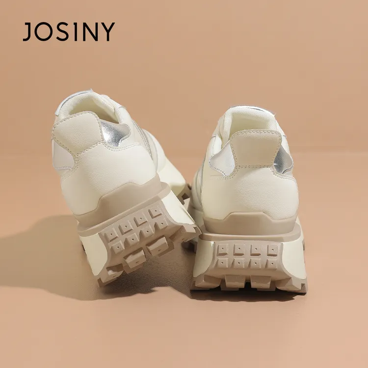 卓诗尼运动鞋女2025夏季新款厚底增高老爹鞋真皮系带休闲运动鞋女