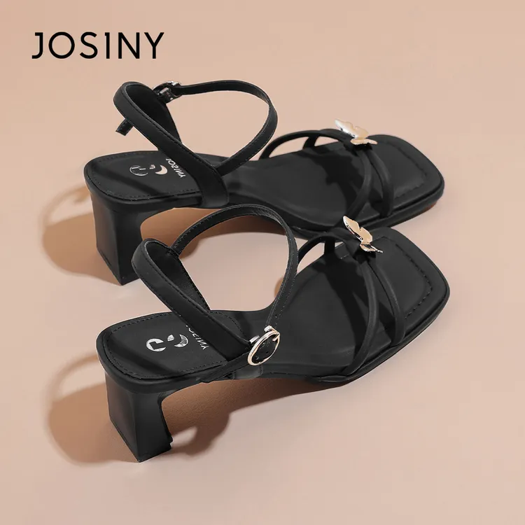 卓诗尼法式气质凉鞋女款2025年新款夏季百搭细跟一字扣带露趾凉鞋