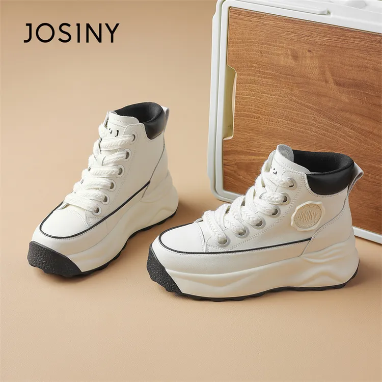 卓诗尼高帮鞋女2025冬季新款厚底内增高板鞋轻便运动休闲小白鞋