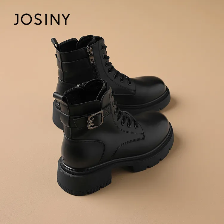 卓诗尼马丁靴女冬季单靴2025新款小众英伦风中筒侧拉链显瘦时装靴