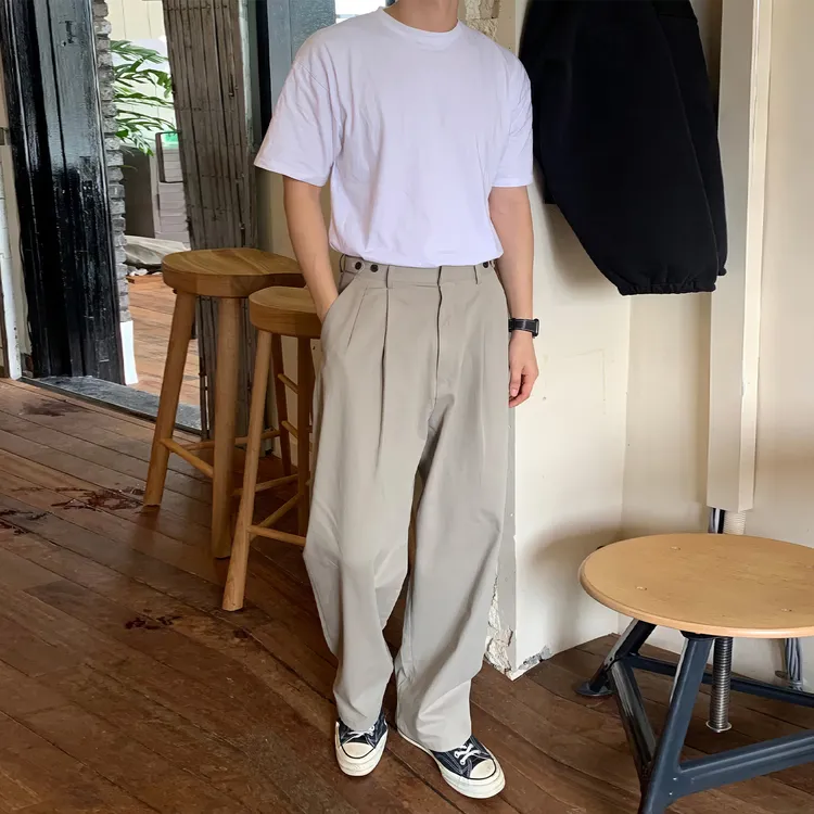 卡其色垂感休闲阔腿裤男款男生秋季潮流韩系百搭宽松男士休闲裤