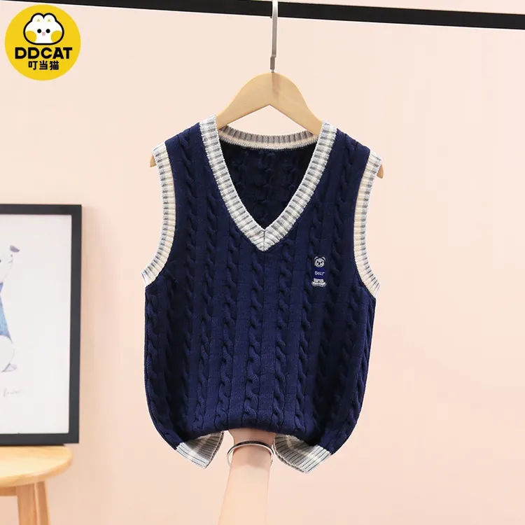 叮当猫男女童针织背心秋冬毛衣儿童学院风纯棉马甲中大童加绒坎肩