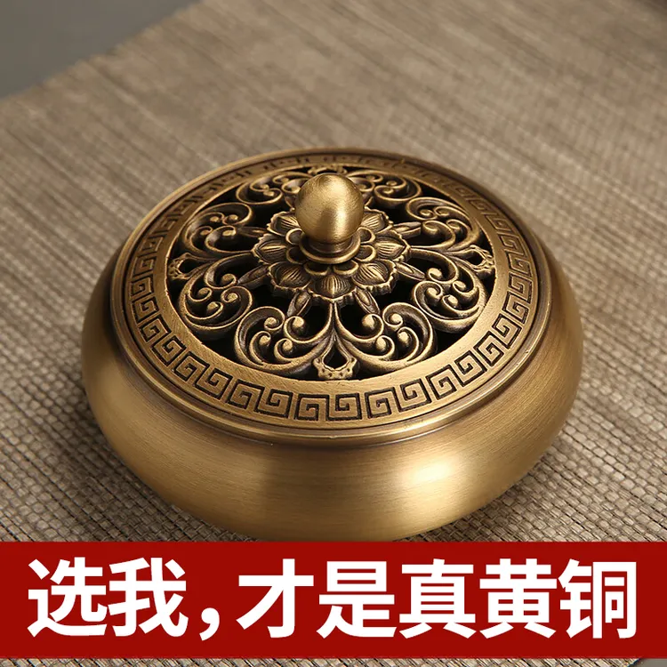 香炉熏香高端仿古禅意三足熏香炉纯铜盘香炉古典檀香炉龙凤香薰炉