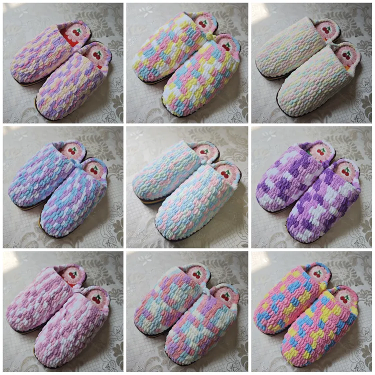 【成品】暖阳底花色冰条线包头拖鞋纯手工钩织保暖拖鞋居家冬季保暖