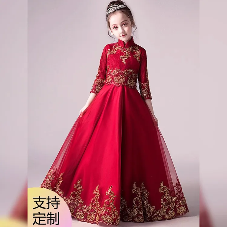 酒红色胖女童高贵公主裙2025年新款花童礼服裙洛丽塔过生日连衣裙