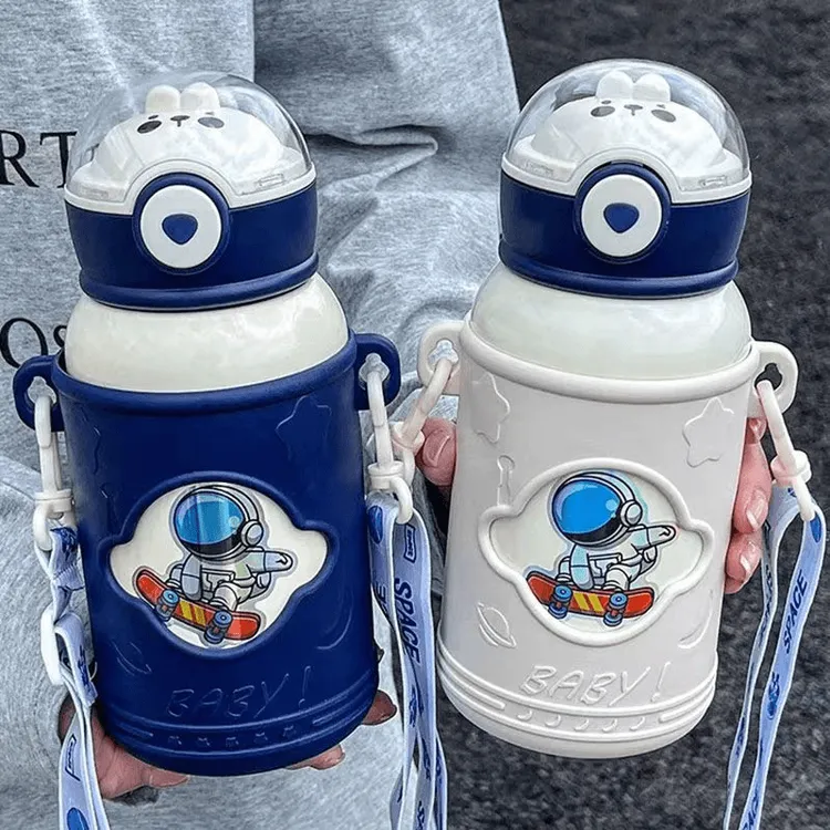 宇航员保温杯3-12岁幼儿园小学生斜挎防摔可爱创意男女通用保温壶