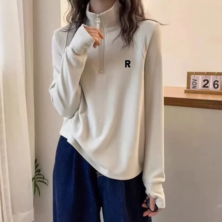 复古小立领半拉链卫衣外套女秋冬季德绒加厚百搭慵懒长袖上衣