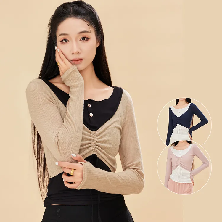 假两件叠蝶衣可穿日常舞蹈服跳舞上衣练功服女新款