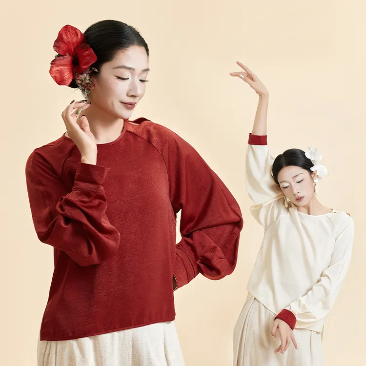诗意花朵新中式国风舞蹈服流光吟跳舞新款衣服红色白色古典舞上衣