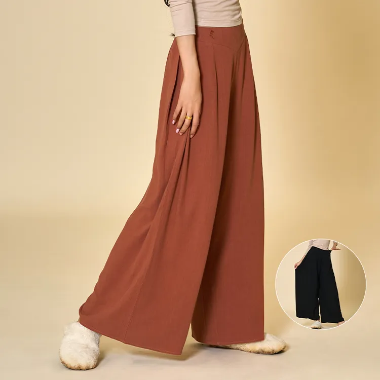 诗意花朵现代舞裤云朵棉麻裤秋冬百搭新品黑色山楂红色阔腿练功裤