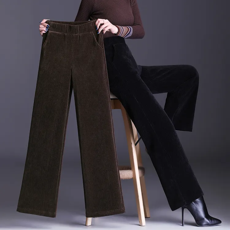 雪尼尔阔腿裤女秋冬2024新款高腰垂感加绒灯芯条绒直筒休闲长裤子