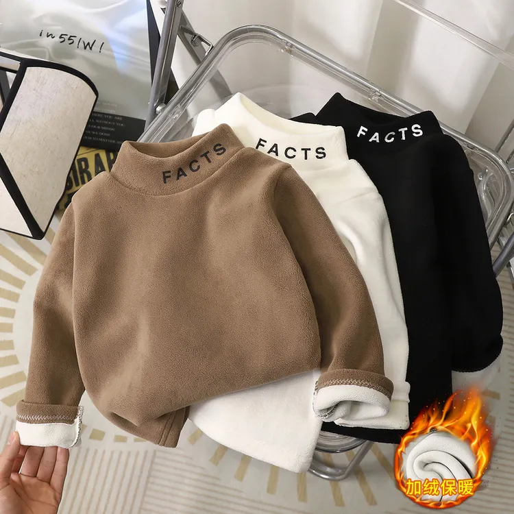 儿童加绒打底衫加厚奥利绒高领长袖t恤男女童洋气加厚小孩衣服