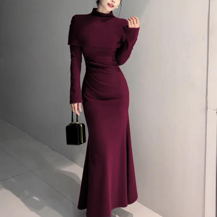 【两件套】长袖连衣裙女春季新款法式气质高级感内搭打底修身鱼尾裙