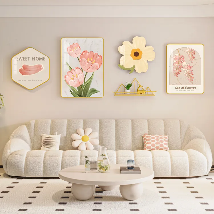 客厅防水装饰画北欧小清新组合挂画铝合金平面艺术晶瓷画手工花朵