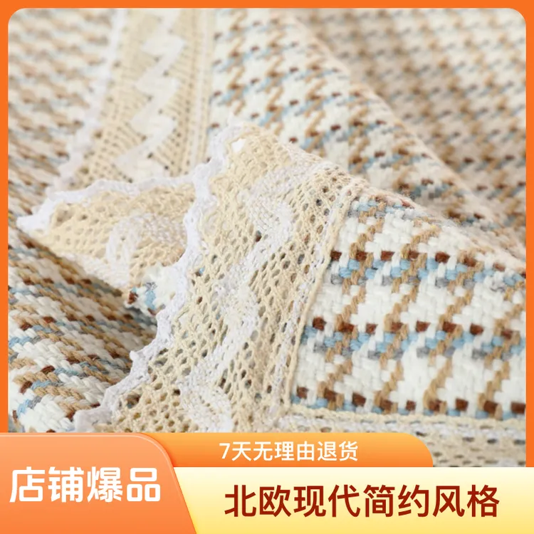 千鸟格棉麻沙发垫防滑防静电加厚四季通用全盖靠背扶手沙发套盖布