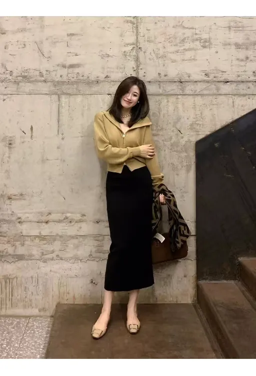 2024新款早秋冬季休闲简约气质上衣搭配半身裙裙子显瘦百搭洋气