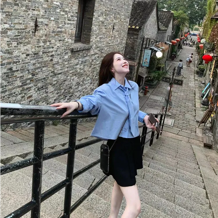 2024新款初秋季休闲简约气质衬衫搭配半身裙裙子显瘦百搭时尚洋气