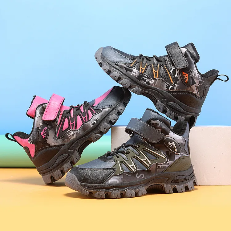 丘特熊儿童登山鞋防滑高帮皮面防水加棉保暖秋冬新款中大童运动鞋