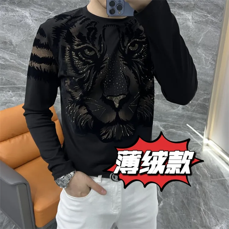 【现货】23160男士长袖T恤新款时尚圆领休闲打底衫男高端大气欧货  